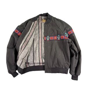 Vintage Davis James Bomber Jacket Mens XL Black Southwestern Thunderbird USA